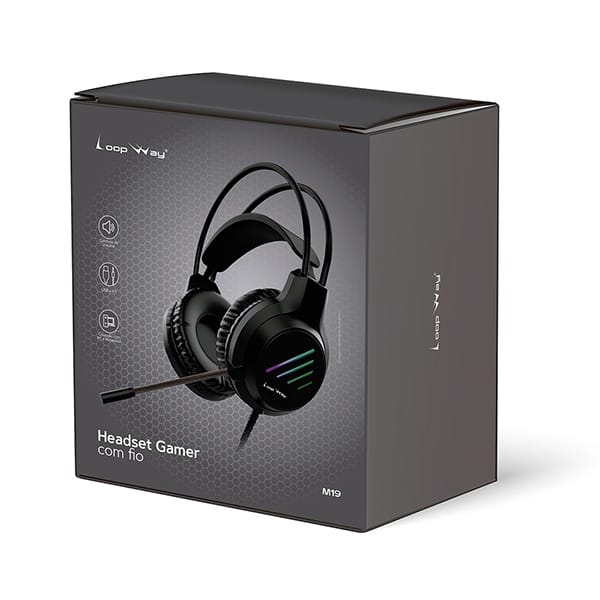Headset Gamer com fio P3 e USB, Hastes ajustáveis, Microfone flexível, M19, Loop Way - CX 1 UN
