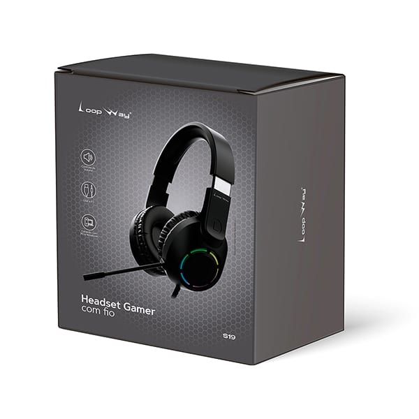 Headset Gamer com fio P3 e USB, Hastes ajustáveis, Microfone flexível, S19, Loop Way - CX 1 UN
