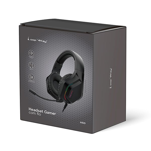 Headset Gamer com fio P3, Hastes ajustáveis, Microfone flexível, X60, Loop Way - CX 1 UN
