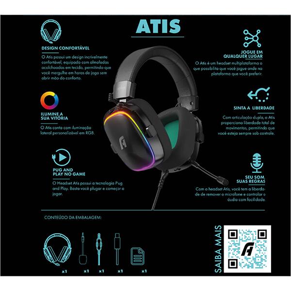 Headset Gamer P2, Atis, Preto, AH200, Aplus - CX 1 UN