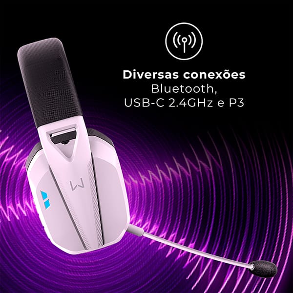 Headset Gamer sem fio, Conexão Bluetooh e P3, Preto e Branco, PH703, Warrior - CX 1 UN