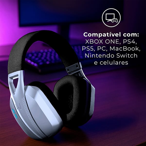 Headset Gamer sem fio, Conexão Bluetooh e P3, Preto e Branco, PH703, Warrior - CX 1 UN