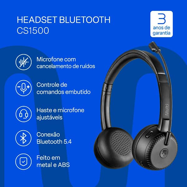 Headset Bluetooth HBT1500, Bateria Recarregável, Haste e Microfone Ajustáveis, Bluetooth 5.4, Microfone com cancelamento de Ruídos, PH503, Multi - CX 1 UN
