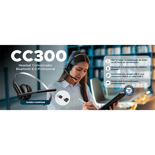 Headset Bluetooth profissional preto CC300 Vax Barcelona CX 1 UN