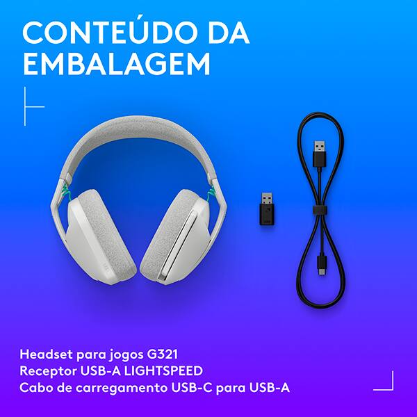 Headset Gamer G321 Lightspeed, Sem fio, Bluetooth, Branco, 981-001568, Logitech G - CX 1 UN