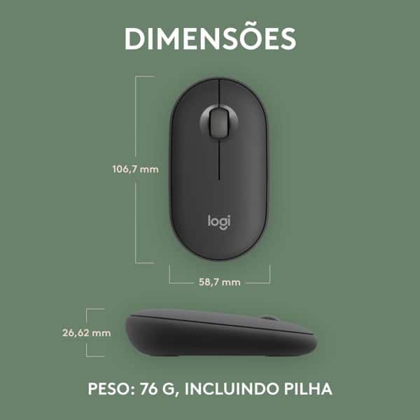 Mouse sem fio Logitech Pebble 2 M350s com Clique Silencioso, Conexão ou Bluetooth e Pilha Inclusa- Grafite CX 1 UN