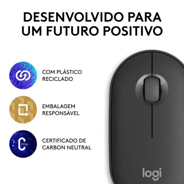 Mouse sem fio Logitech Pebble 2 M350s com Clique Silencioso, Conexão ou Bluetooth e Pilha Inclusa- Grafite CX 1 UN