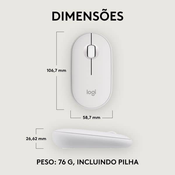 Mouse sem fio Logitech Pebble 2 M350s com Clique Silencioso, Conexão Bluetooth e Pilha Inclusa- Branco CX 1 UN