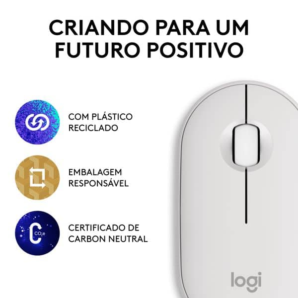 Mouse sem fio Logitech Pebble 2 M350s com Clique Silencioso, Conexão Bluetooth e Pilha Inclusa- Branco CX 1 UN