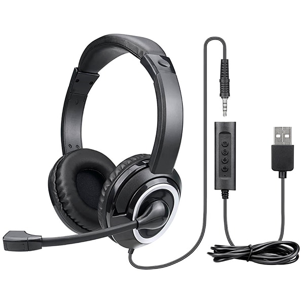 Headset com fio, com ajuste de volume, Conexão USB e P3, Preto, PH427, Multi - CX 1 UN