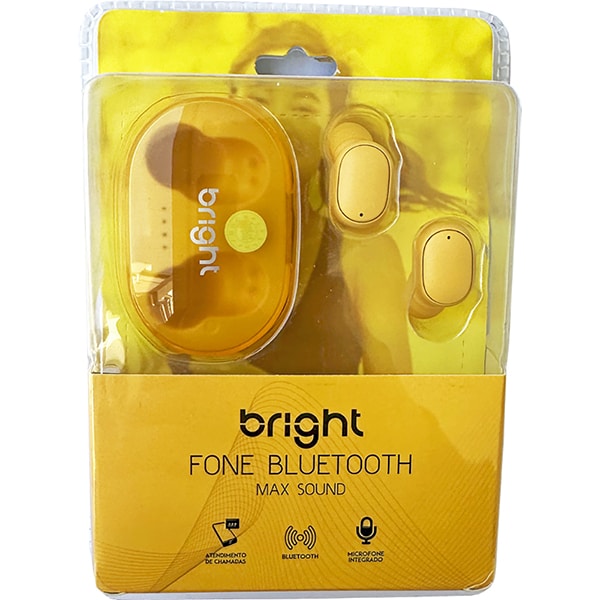 Fone de ouvido Bluetooth max sound, Amarelo, FN588, Bright - CX 1 UN