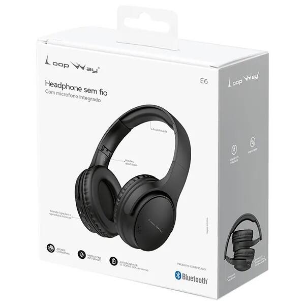 Headphone Bluetooth 6.0, P2, Microfone Integrado, Preto, STN-39, Loop Way - CX 1 UN Headphone Bluetooth 6.0, P2, Microfone Integrado, Preto, STN-39, Loop Way - CX 1 UN