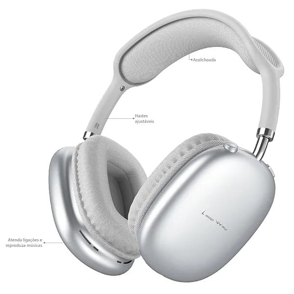 Headphone Bluetooth 6.0, P2, Microfone Integrado, Branco, E15, Loop Way - CX 1 UN