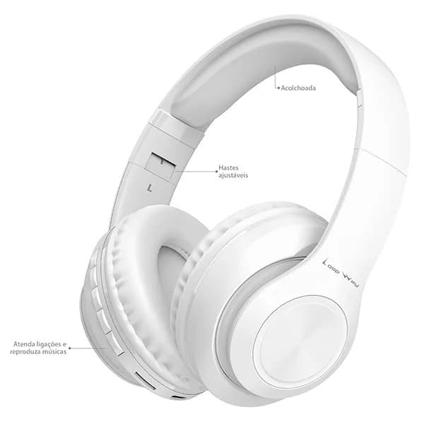 Headphone Bluetooth 6.0, P2, Microfone Integrado, Branco, STN-39, Loop Way - CX 1 UN Headphone Bluetooth 6.0, P2, Microfone Integrado, Branco, STN-39, Loop Way - CX 1 UN