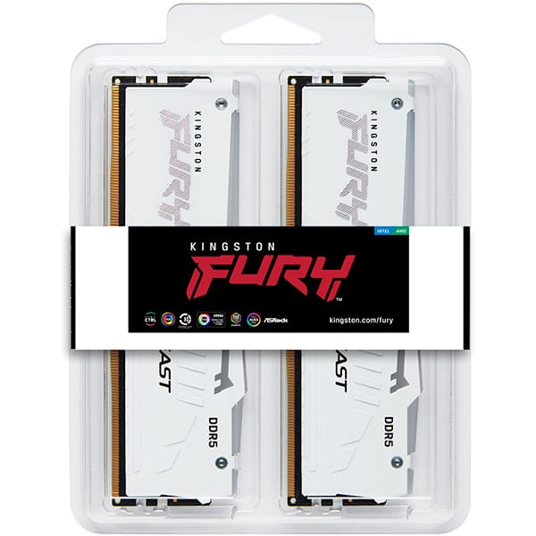 Memória RAM Kingston Fury Beast, 32GB (2x16GB), 6000MHz, DDR5, CL36, DIMM, RGB EXPO, Branca, KF560C36BWEAK2-32 BT 2 UN