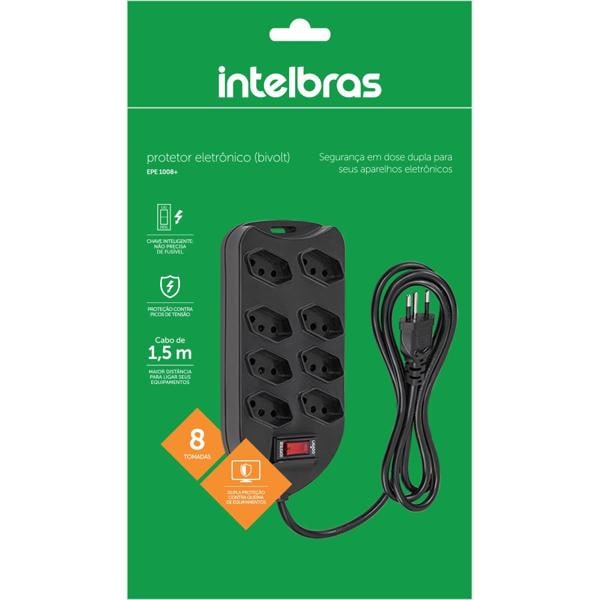 Protetor de linha 8 tomadas 10A bivolt preto EPE1008 Intelbras BT 1 UN