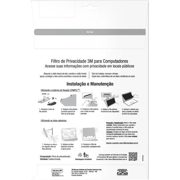 Filtro de privacidade p/notebook ou monitor 19" - PT 1 UN