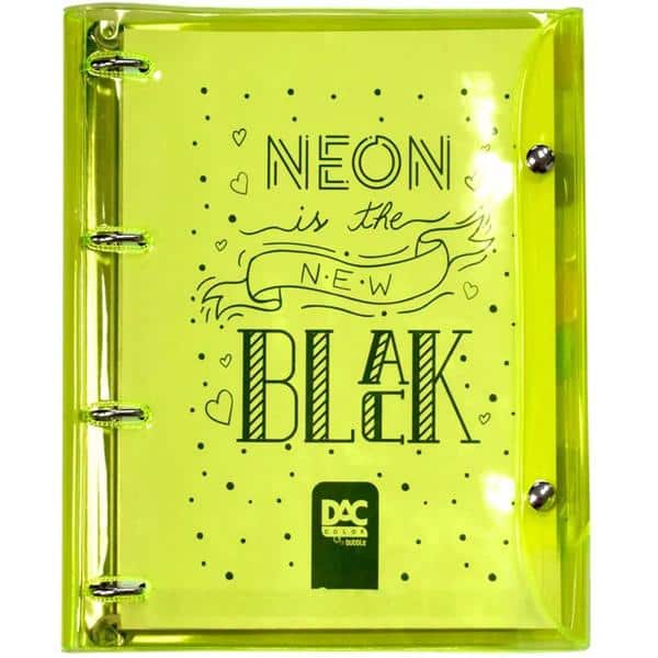 Fichário Universitário Neon The New Black Amarelo, 4 argolas com botão, 192 folhas, 2396AM, Dac - PT 1 UN