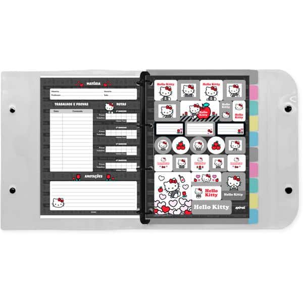 Fichário Universitário 4 Argolas com 200 Folhas, Hello Kitty, 2646804, Spiral Hki - PT 1 UN