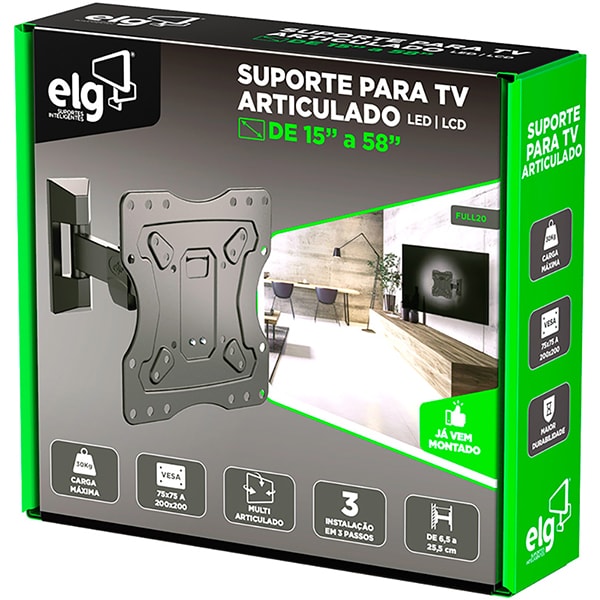 Suporte para TV bi-articulado 15" a 58", FULL20, ELG - CX 1 UN