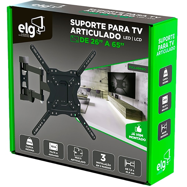 Suporte para TV bi-articulado 26" a 65", FULL40_PRO, ELG - CX 1 UN