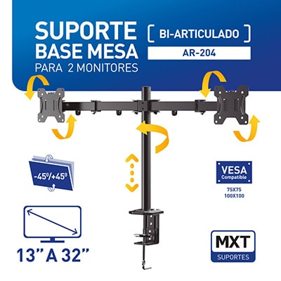 Suporte para monitor bi-articulado para dois monitores, de 13 a 32 polegadas, 28.37.551, Mxt - CX 1 UN