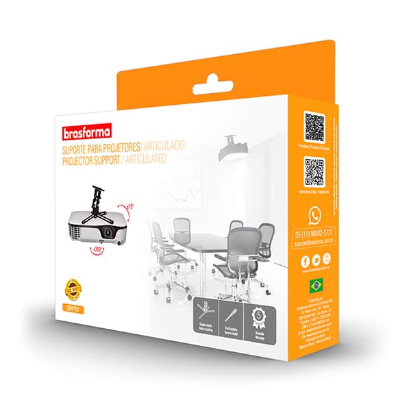 Suporte de teto para projetor, Preto, SBRP757, Brasforma - CX 1 UN