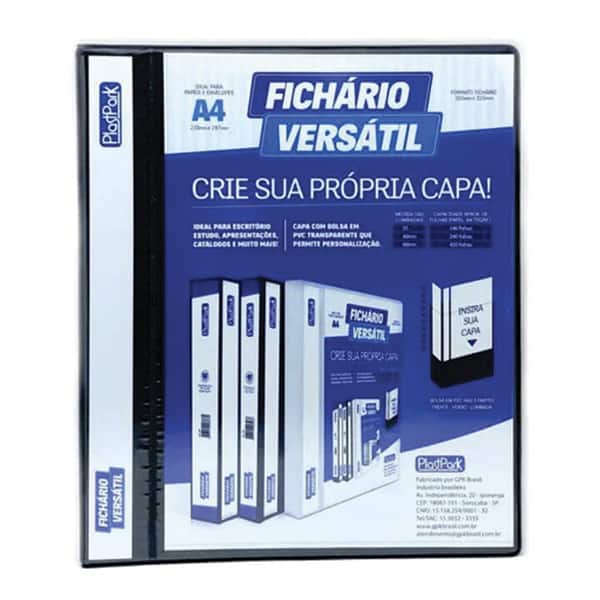 Fichário 4 argolas plástico A4 lombada 4.0 preto 326 Plastpark PT 1 UN
