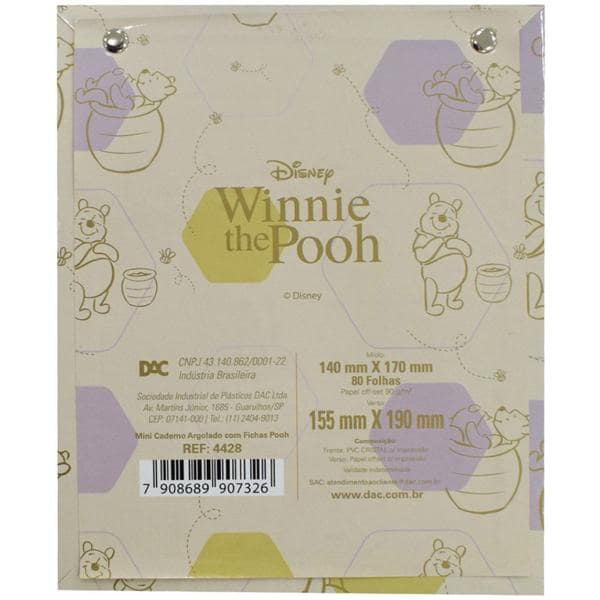 Mini Caderno Argolado Vertical 2 argolas, com 80 folhas, Pooh Disney, 4428, DAC - PT 1 UN