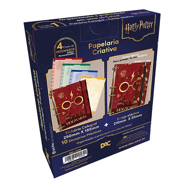 Fichário colegial 4 arg. 144fls + estojo Harry Potter 5290 DAC KT 1 UN