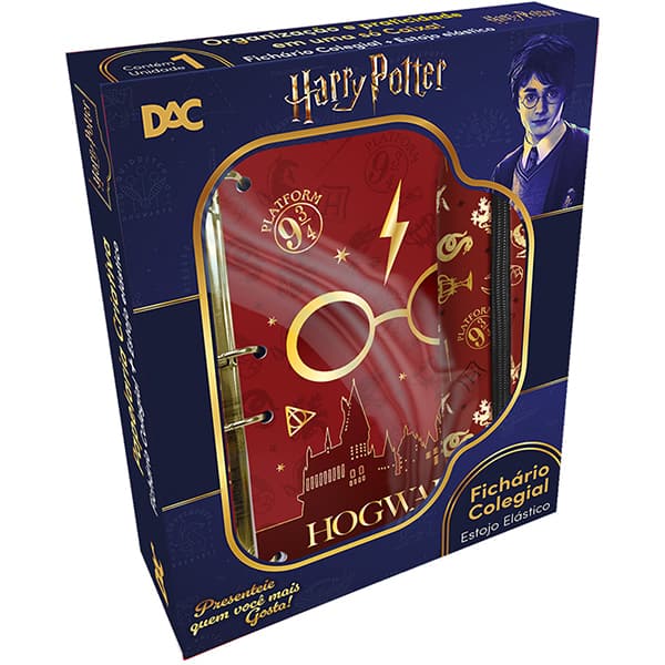 Fichário colegial 4 arg. 144fls + estojo Harry Potter 5290 DAC KT 1 UN