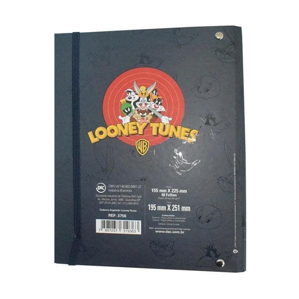 Fichário colegial Looney Tunes, 4 argolas 1/4, 48 folhas, 3756, DAC - PT 1 UN