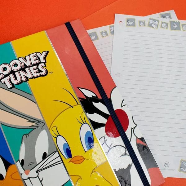 Fichário colegial Looney Tunes, 4 argolas 1/4, 48 folhas, 3756, DAC - PT 1 UN