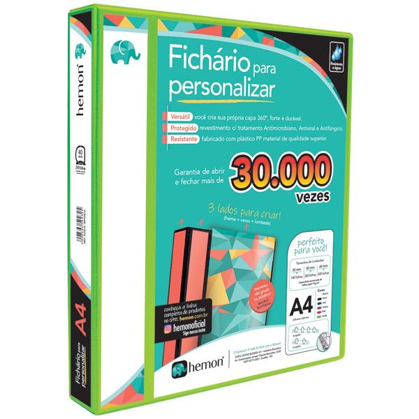 Fichário universitário A4, 4 argolas, capa personalizável, Verde, 5821, Chies - PT 1 UN