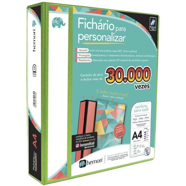 Fichário universitário A4, 4 argolas, capa personalizável, Verde, 5833, Chies - PT 1 UN