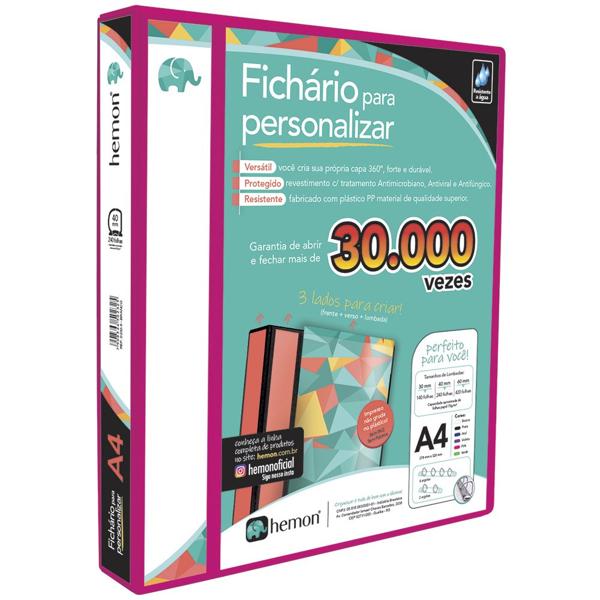 Fichário universitário A4, 4 argolas, capa personalizável, Rosa, 5820, Chies - PT 1 UN