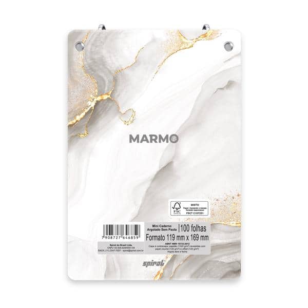 Mini Caderno Argolado Marmo, Capa Dura, 2 argolas, 100 folhas, Vertical, 119 x169mm, Spiral Mrm - PT 1 UN Mini Caderno Argolado Marmo, Capa Dura, 2 argolas, 100 folhas, Vertical, 119 x169mm, Spiral Mrm - PT 1 UN