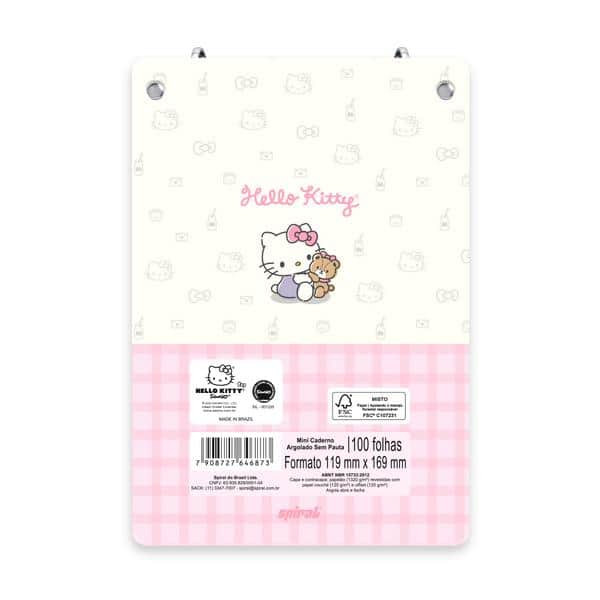 Mini Caderno Argolado Hello Kitty, Capa Dura, 2 argolas, 100 folhas, Vertical, 119 x169mm, Spiral Hki - PT 1 UN