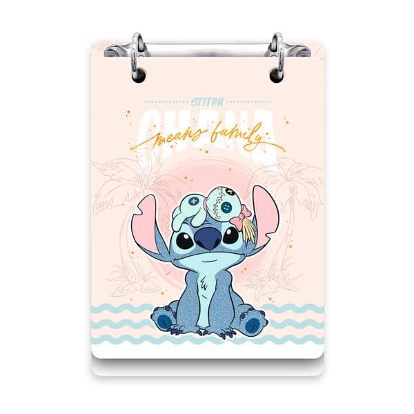 Mini Caderno Argolado Stitch, Capa Dura, 2 argolas, 100 folhas, Vertical, 119 x169mm, Spiral Ds - PT 1 UN