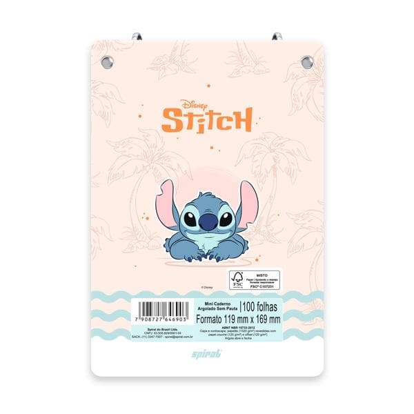 Mini Caderno Argolado Stitch, Capa Dura, 2 argolas, 100 folhas, Vertical, 119 x169mm, Spiral Ds - PT 1 UN