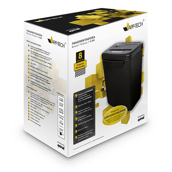 Fragmentadora de papel 8 folhas em partículas / cartão com cesto 220v C800 App-tech CX 1 UN Fragmentadora de papel 8 folhas em partículas / cartão com cesto 220v C800 App-tech CX 1 UN