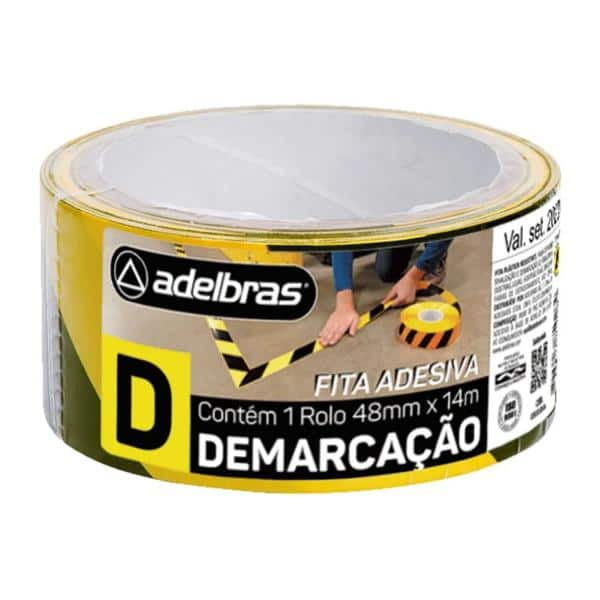 Fita para Demarcação de Solo Zebrada, 48mmx14m, Preto e Amarelo, Adelbras - PT 1 UN