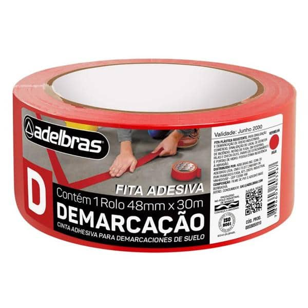 Fita para Demarcação de Solo, 48mmx30m, Vermelha, Adelbras - PT 1 UN