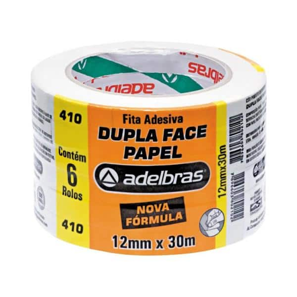 Fita Dupla Face de Papel, 12mmx30m, Adelbras - PT 6 UN