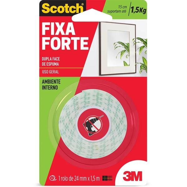 Fita Dupla Face 3M Scotch Fixa Forte Espuma - 24 mm x 1,5 m, 3M - BT 1 UN