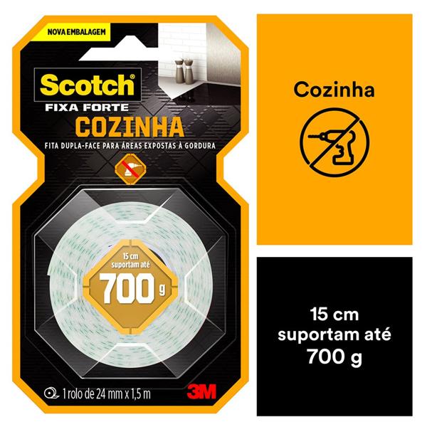 Fita Dupla Face Scotch Fixa Forte Cozinha Scotch - 24mmx1,5m, 3M - BT 1 UN