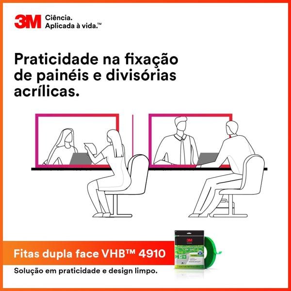 Fita Dupla Face 3M VHB 4910 Ambiente Interno - 19 mm x 5 m - BT 1 UN