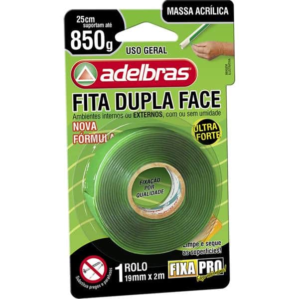 Fita adesiva dupla face massa acrílica Fixa Pro 19mmx2m Adelbras BT 1 UN