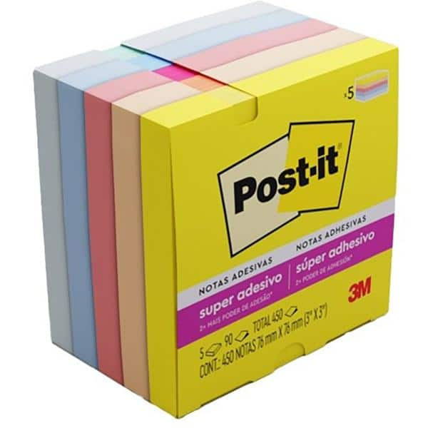 Bloco de Notas Adesivas Post-it Coleção Alegria, 76 x 76mm, 450 folhas, 3M - BL 5 UN