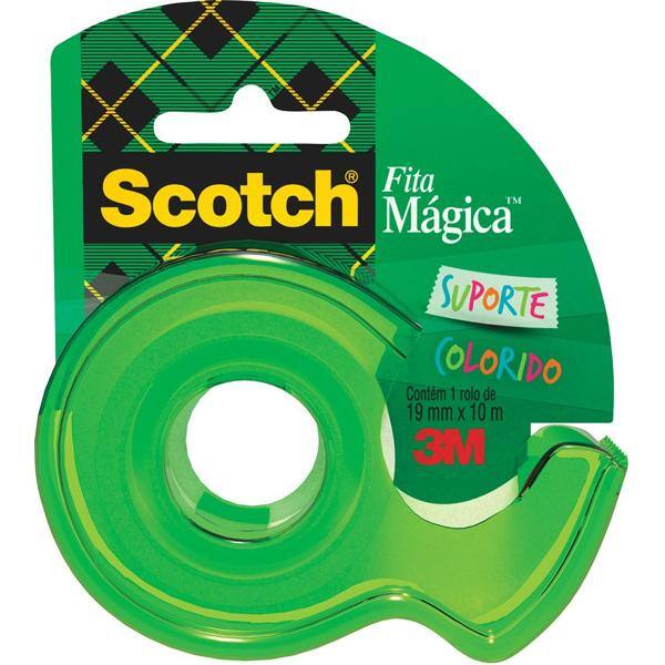 Fita Mágica Scotch Transparente 19mm x 10m com Suporte Verde, HB00478858, 3M - BT 1 UN